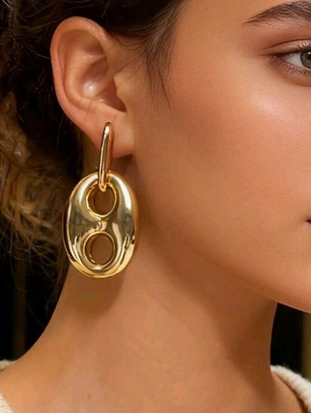 NEW! Gold Chunky Puffy Oval Link Drop Post Earrings - Women Jewelry
